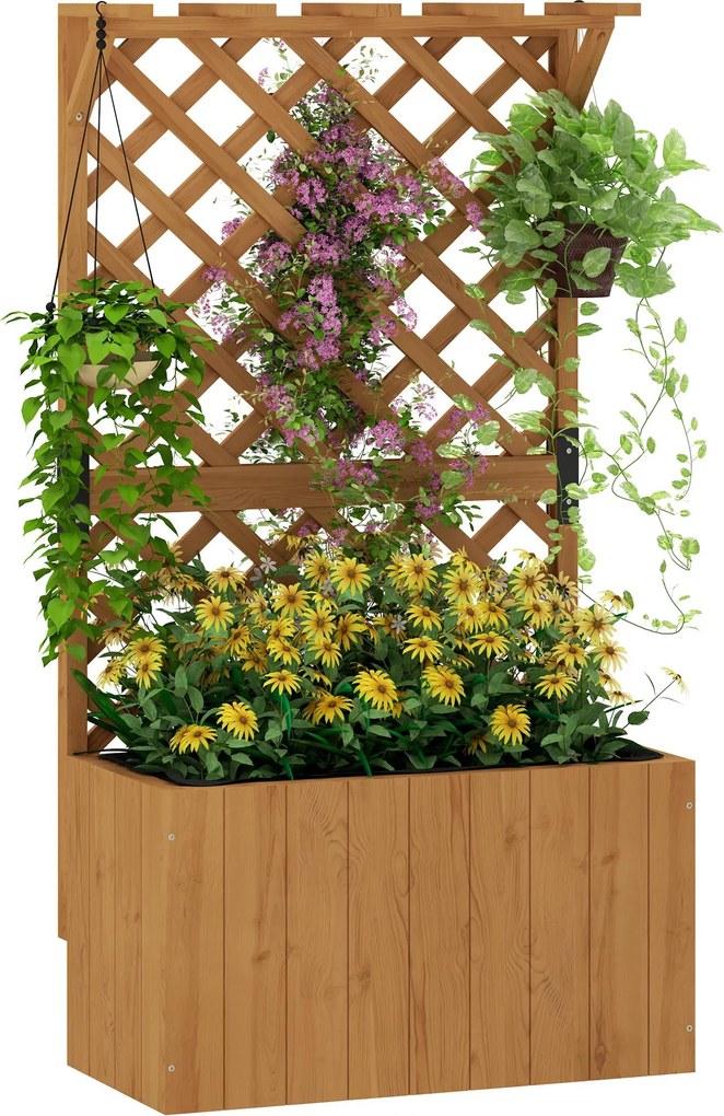 Outsunny Emelt Ágyás Kaspó Trellis Tetővel, Fából, Kert Trellis 64 x 33 x 122 cm Kert, Erkély, Terasz, Kaspó Függő Növényeknek, Virágoknak | Aosom