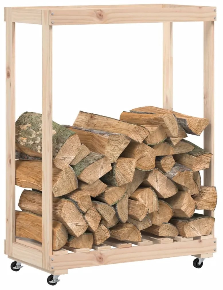 tömör fenyőfa rönktároló kerekekkel 76,5 x 40 x 108 cm