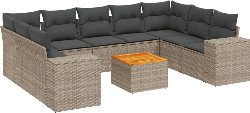 vidaXL 10 részes szürke polyrattan kerti ülőgarnitúra párnákkal