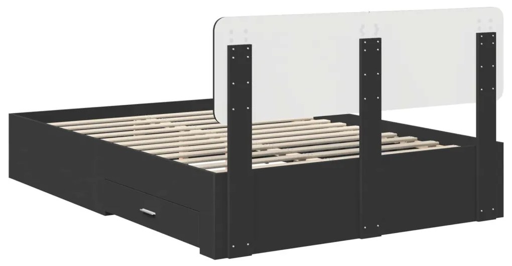 vidaXL Ágykeret fejtámlával fiókkal Fekete 150 x 200 cm Faanyag