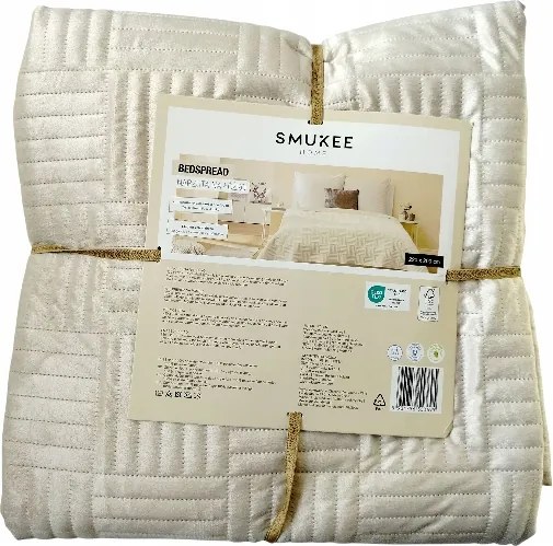 Nagy ágytakaró takaró 220x200 velúr steppelt ekrü krémszínű 695