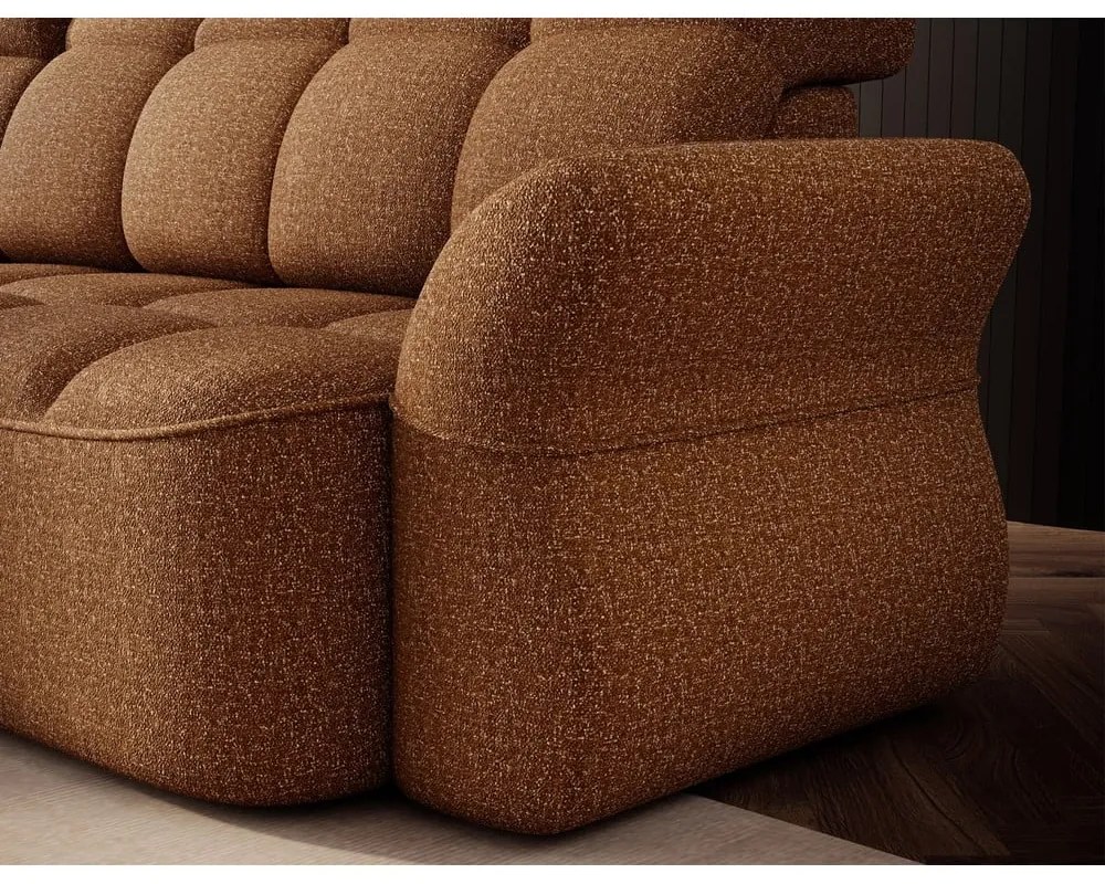 Sárga-barna bársony kinyitható-tárolóhelyes sarokkanapé (bal oldali-heverő résszel) Beneth – ELTAP