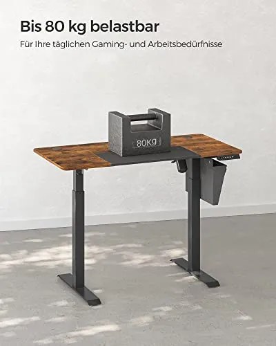 Elektromosan állítható íróasztal komplett, rusztikus barna 120x60x72-120cm