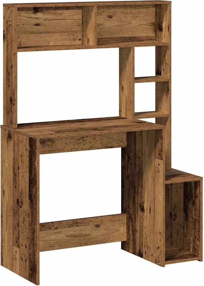 vidaXL antik fa színű szerelt fa íróasztal polcokkal 100x45x140 cm