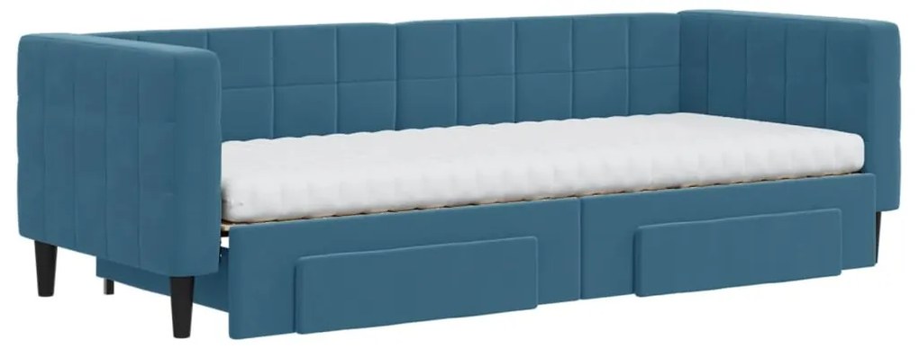 kék kihúzható bársony heverő fiókokkal 80 x 200 cm