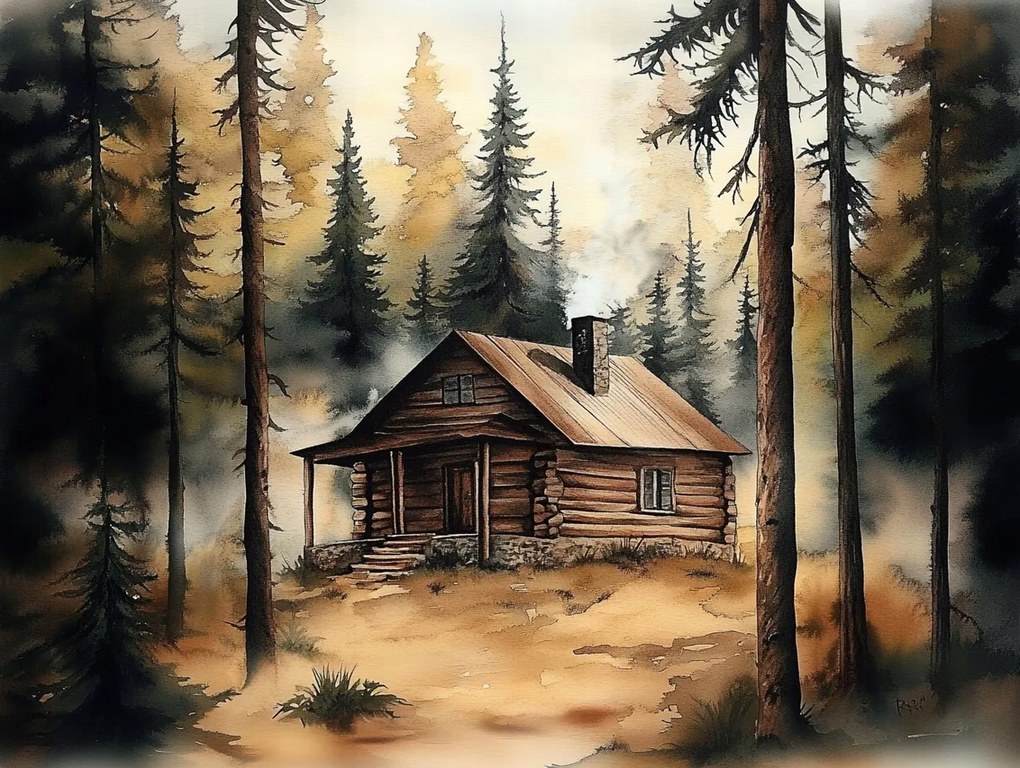 Vászonkép Canvas Tájkép Erdő Házikó Nyugalom 100x75