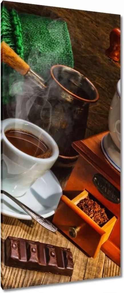 Vászonkép 55x115 Csésze és zöld zsákok