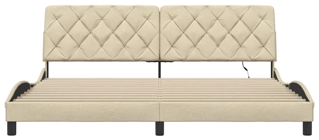 krémszínű szövet ágykeret LED-ekkel matrac nélkül 200 x 200 cm