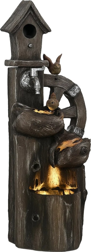 Outsunny 2 az 1-ben Kerti Szökőkút Madáretetővel LED világítással, 4 szintes Díszítő Szökőkút Kerthez, Teraszhoz 34,5x29,5x92 cm Többszínű | Aosom