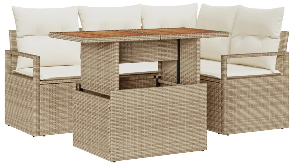 5 darabos kerti kanapé szett párnával Bézs Poli Rattan Acacia