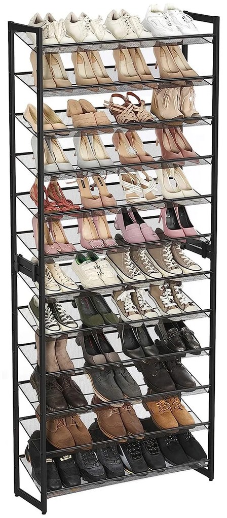 Egymásra rakható 12 szintes cipőtartó, állítható cipőspolc, fekete