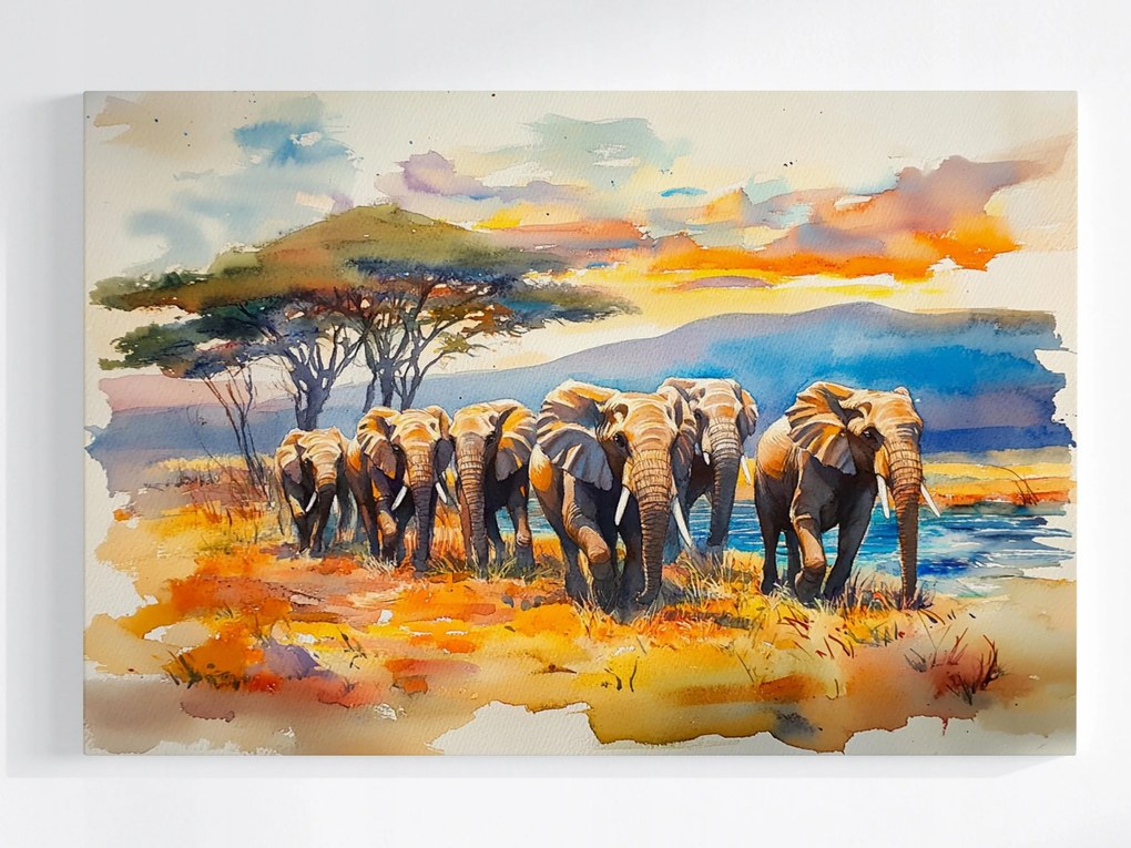 Vászonkép Canvas Elefánt Csorda Túra Séta Afrika 60x40