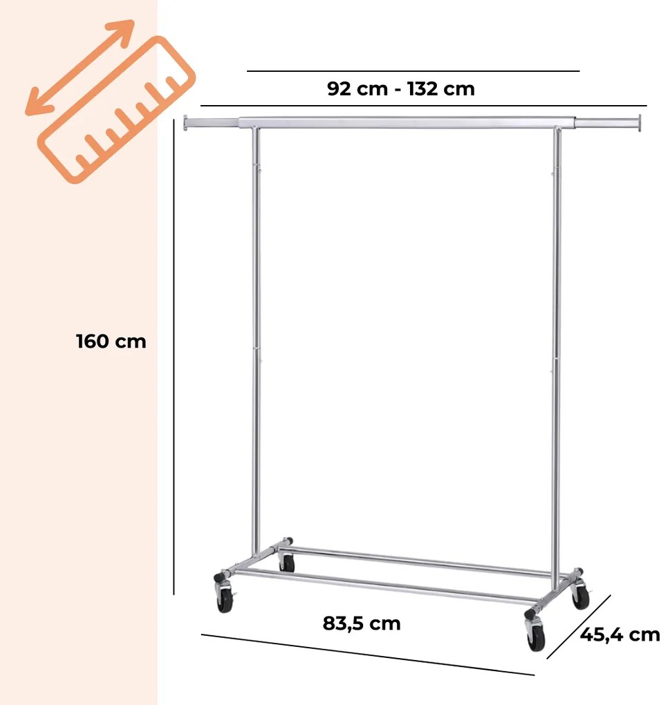 INEZ ruhatartó állvány kerekekkel, max. 90 kg, 83,5x45x160cm, ezüst Jurhan