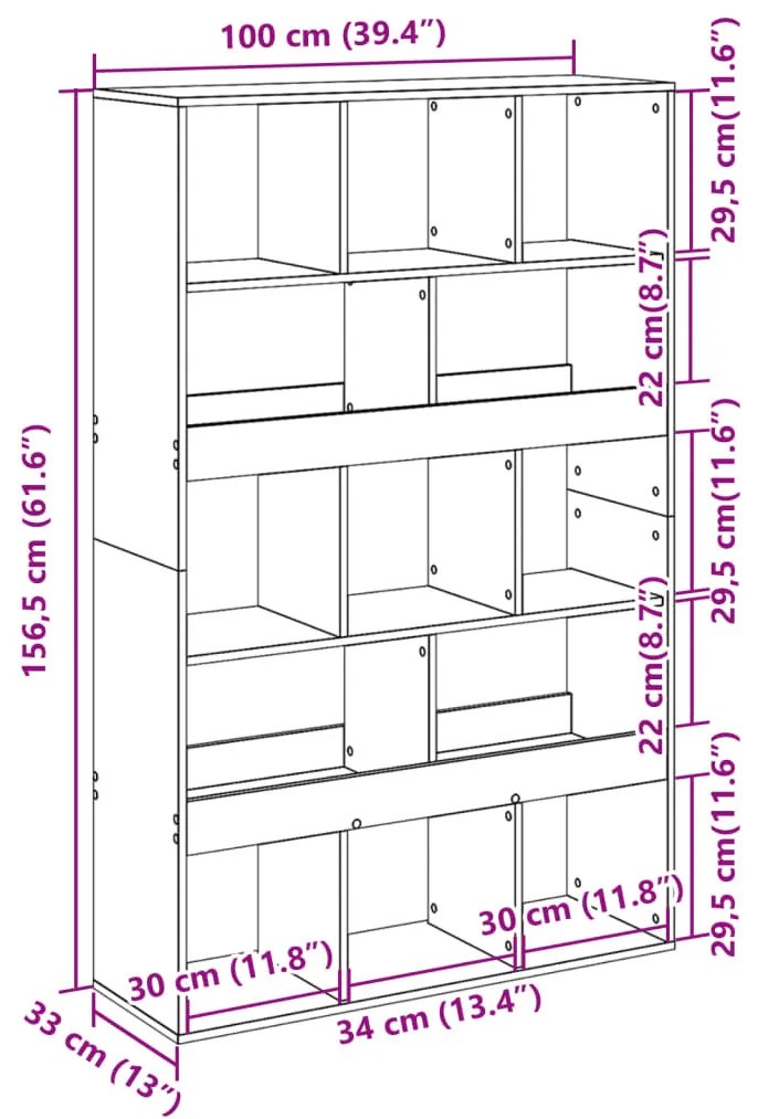 betonszürke szerelt fa könyvespolc 100 x 33 x 156,5 cm