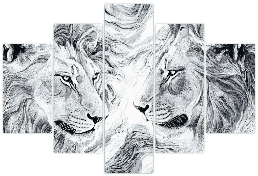 Kép - Rajzolt oroszlánfejek (150x105 cm)