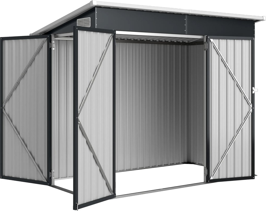Outsunny fém kerti tároló, kb. 2,68 m² – zárható, 3 ajtós, szellőzött, egyoldali lejtésű tető (234 × 132 × 185 cm) | Aosom