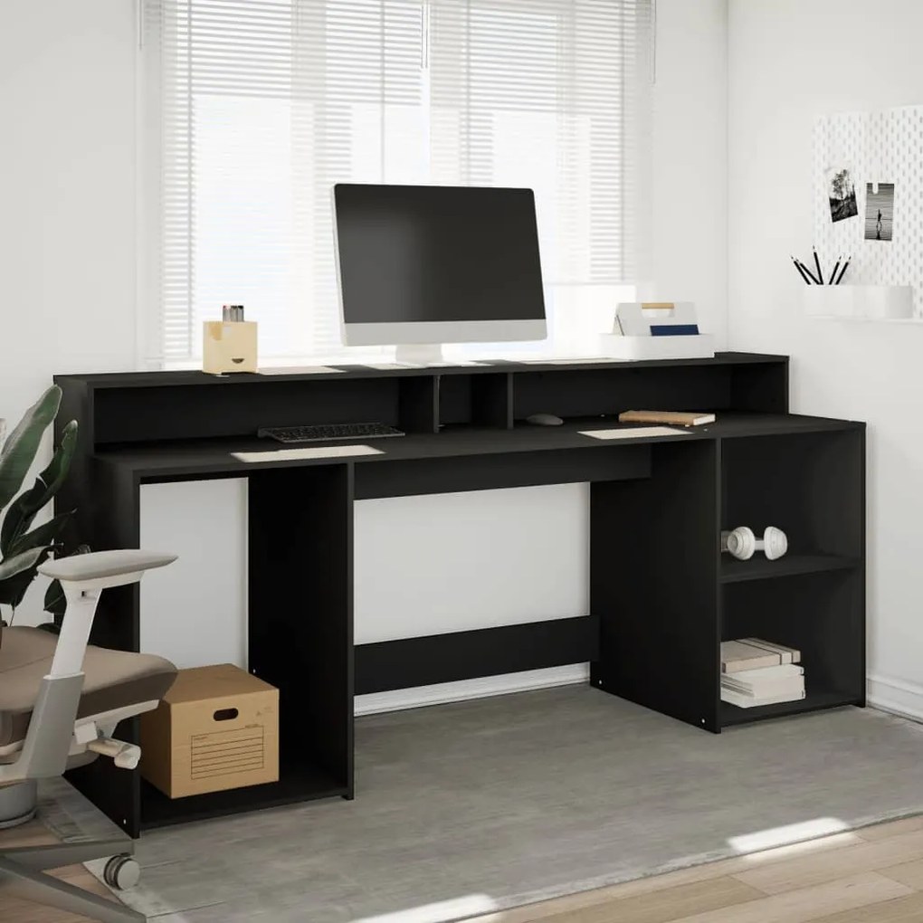 fekete szerelt fa íróasztal LED-világítással 200 x 55 x 91 cm