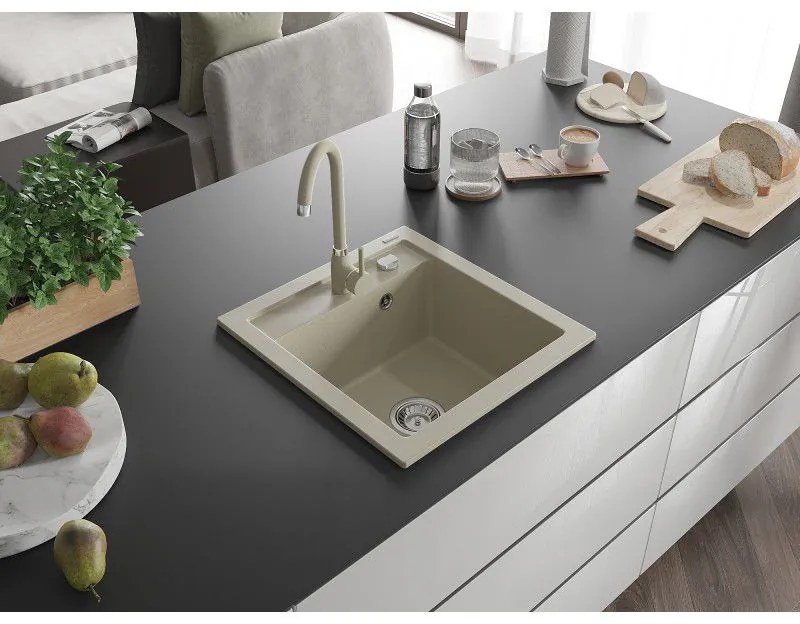 Mexen Vito, 1 kamrás gránit mosogató és Telma konyhai csaptelep, bézs, 6503-69-670200-69