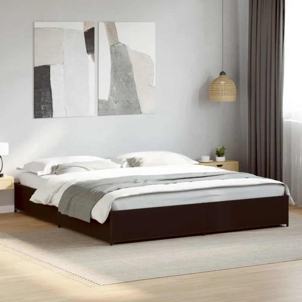 fekete szerelt fa és fém ágykeret 200 x 200 cm