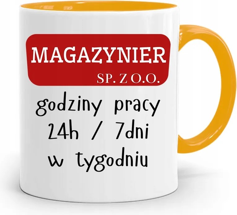 Sárga Bögre Raktárosnak Munkaidő Ajándék fényképes nyomattal