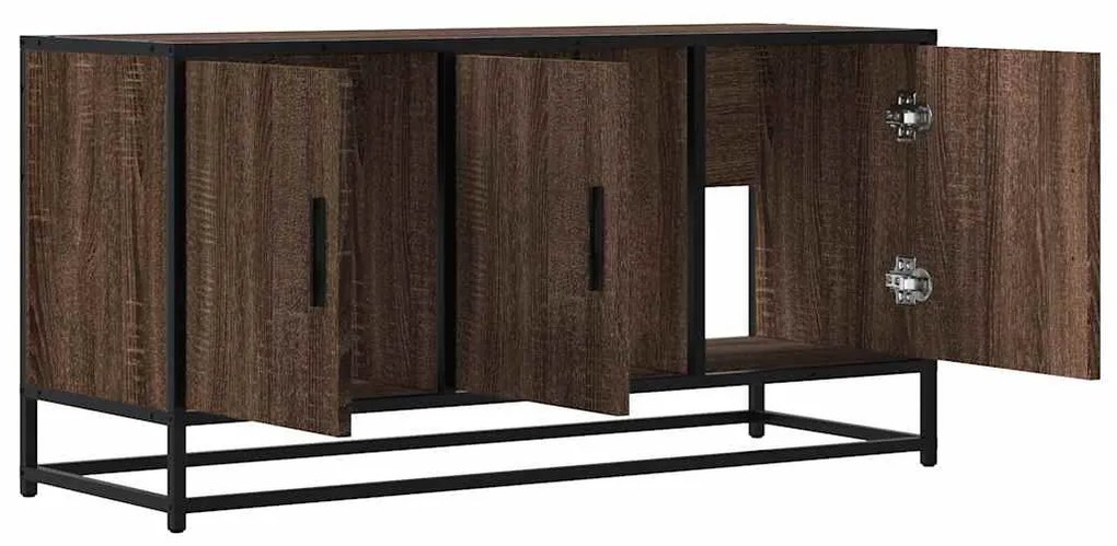 barna tölgy színű szerelt fa és fém TV-szekrény 100x35x50 cm
