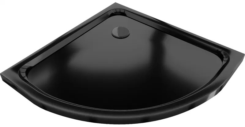 Mexen SLIM - Negyedkör alakú zuhanytálca 90x90x5cm + fekete szifon, fekete, 41709090B