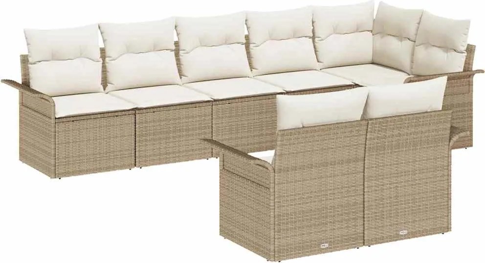 vidaXL Kerti Kanapé Szett párnával 8 pcs Bézs polirattan