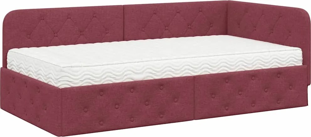 vidaXL Sarokágy keret matracmal fejtámlával Bordó 90 x 200 cm szövet