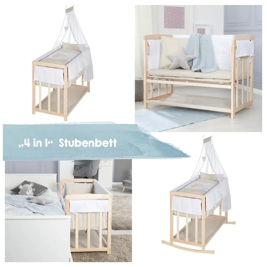 Natúr színű bölcső tárolóhellyel és baldachinnal 90x45 cm Liebhabär – Roba