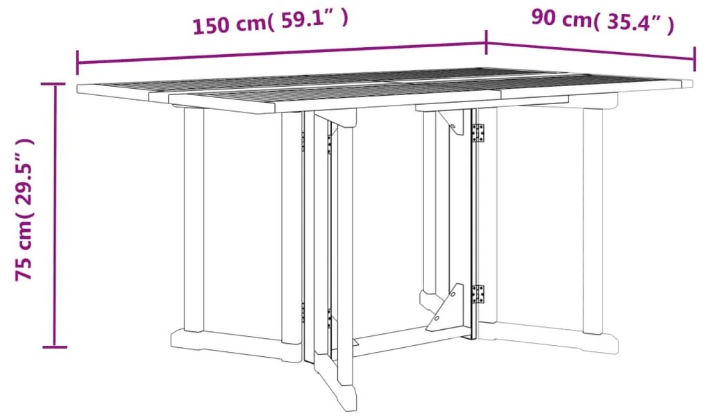 tömör tíkfa összecsukható pillangó kerti asztal 150x90x75 cm