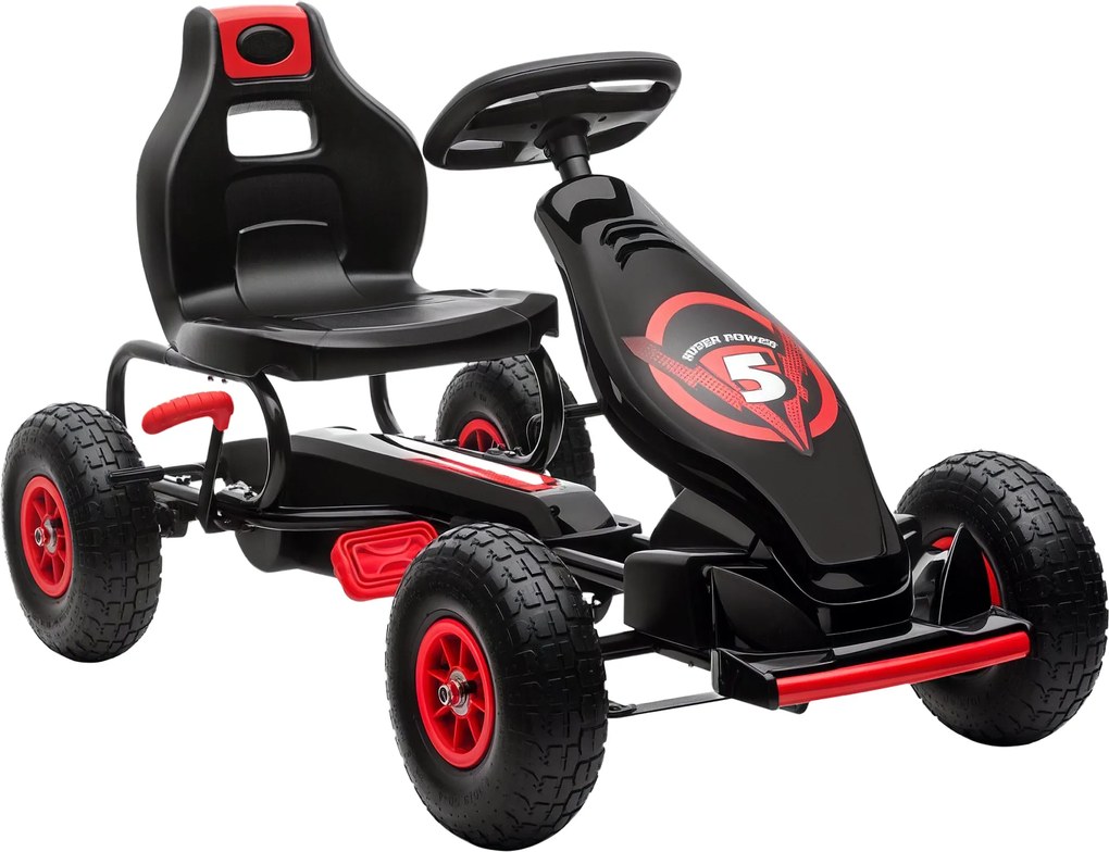 HOMCOM Go-Kart, Gyermek Jármű Állítható Üléssel, Pedálos Go-Kart Gumi Kerekekkel, Pedál és Kézifék, Kettcar 5-12 Éves Gyermekeknek, Szabadtéri, Piros