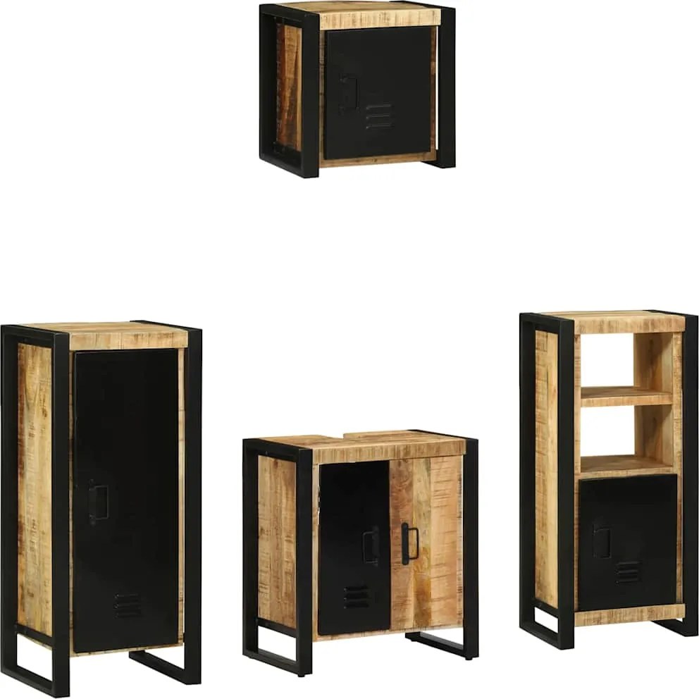 vidaXL Fürdőszoba bútor szett 4 pcs Barna és fekete Tömör Mangófát