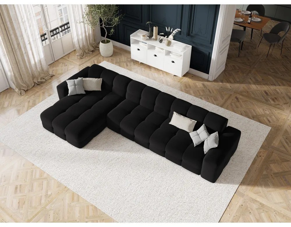 Fekete bársony sarokkanapé (bal oldali) Kendal – Micadoni Home