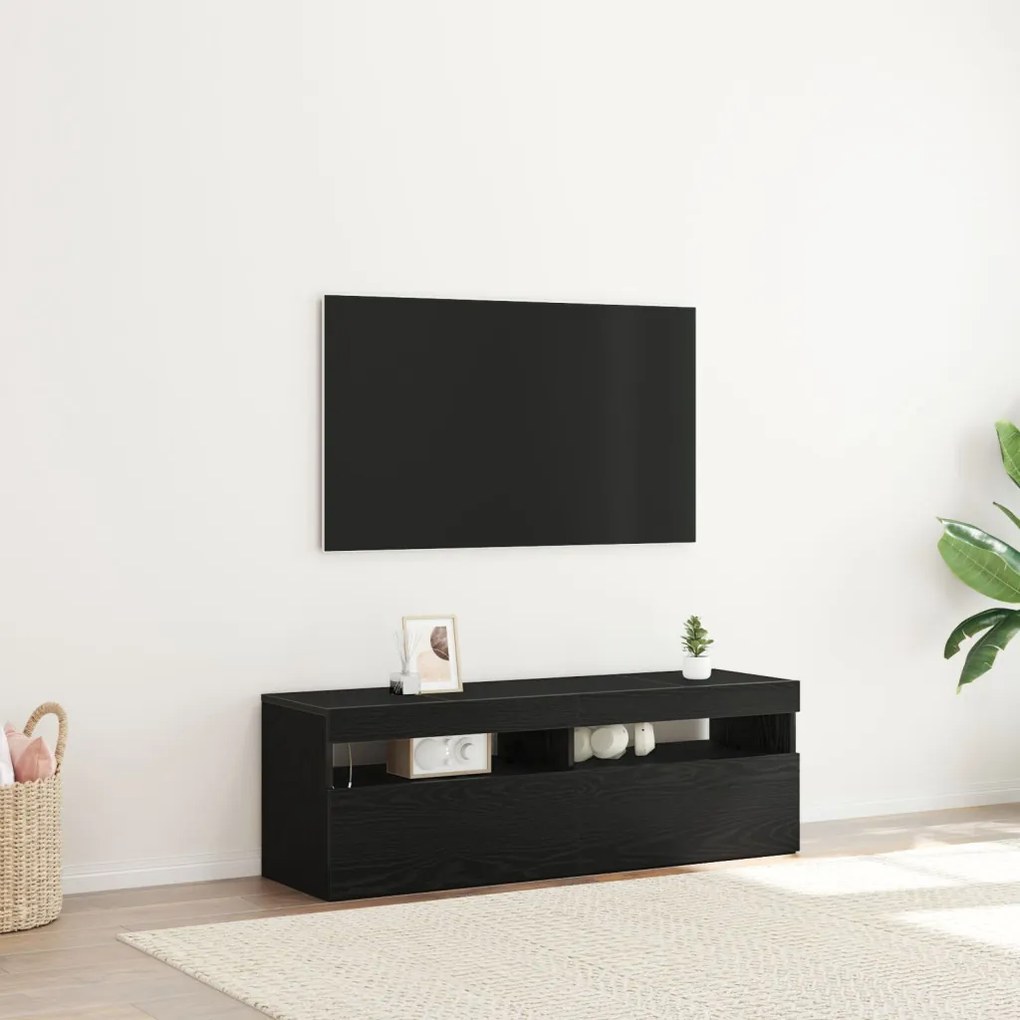 TV Szekrény LED Fekete Tölgy 120x35x40 cm Mérnöki Fa