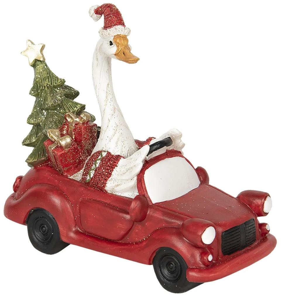 Liba piros autóban ajándékokkal karácsonyi dekoráció figura