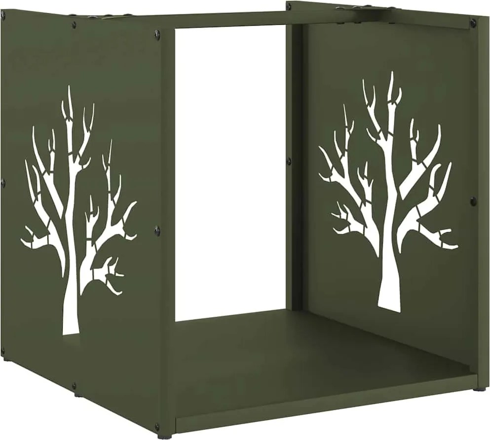 vidaXL olívazöld hidegen hengerelt acél tűzifatároló 40x40x40 cm