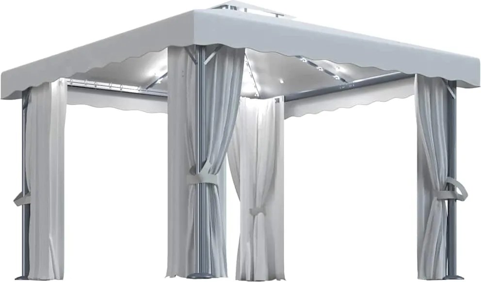vidaXL krémfehér pavilon függönnyel és LED fényfüzérrel 3 x 3 m