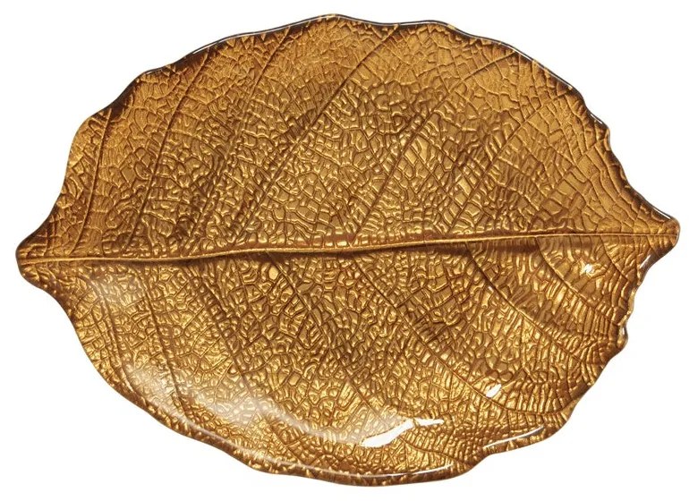 Nyírfalevél őszi bronz üveg tányér 26x18 cm díszdobozban Forest Dream
