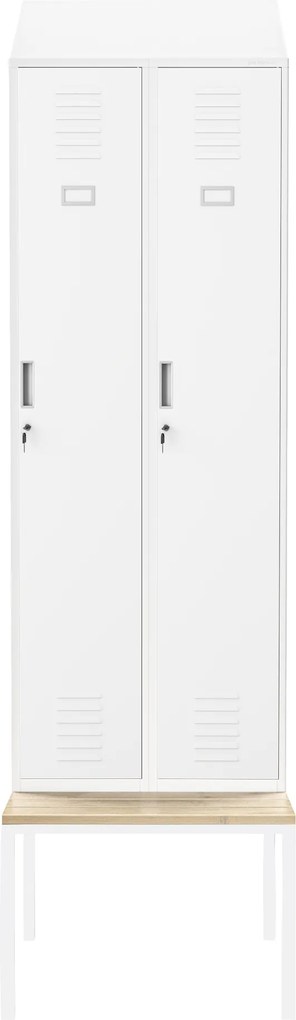 Fém öltözőszekrény paddal és tetővel KACPER II PRO, 600 x 2295 x 850 mm, fehér