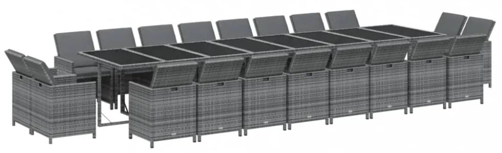 21 részes szürke polyrattan kerti étkezőgarnitúra párnákkal
