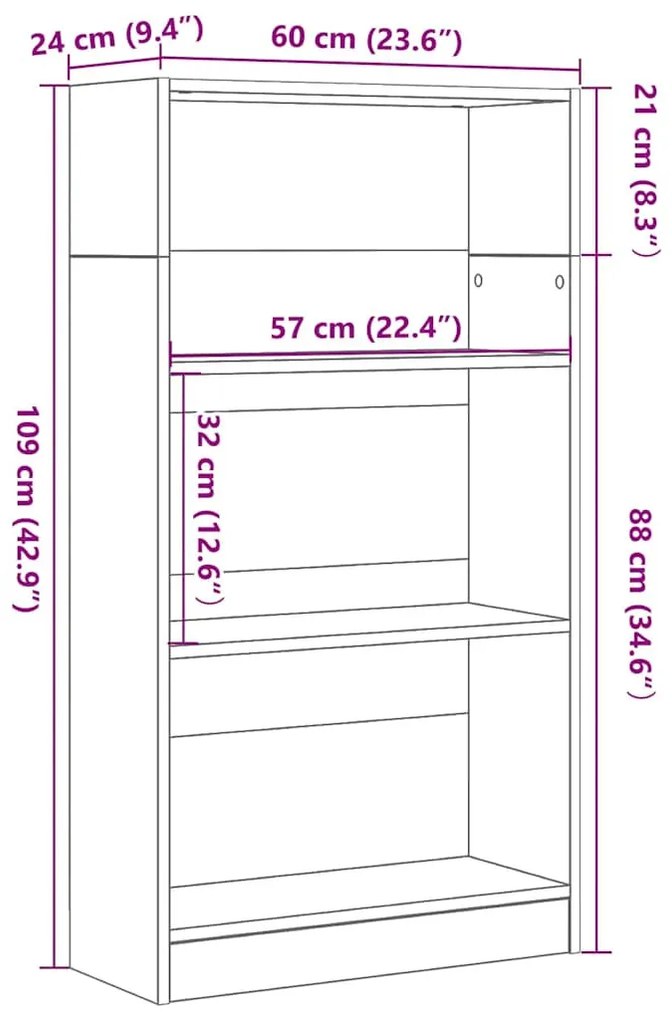 fekete tölgy szerelt fa könyvespolc 60x24x109 cm