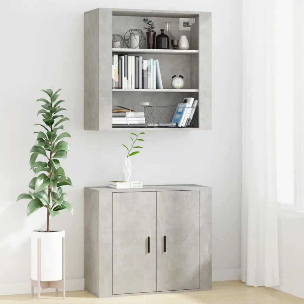 betonszürke szerelt fa faliszekrény 80 x 313 x 80 cm