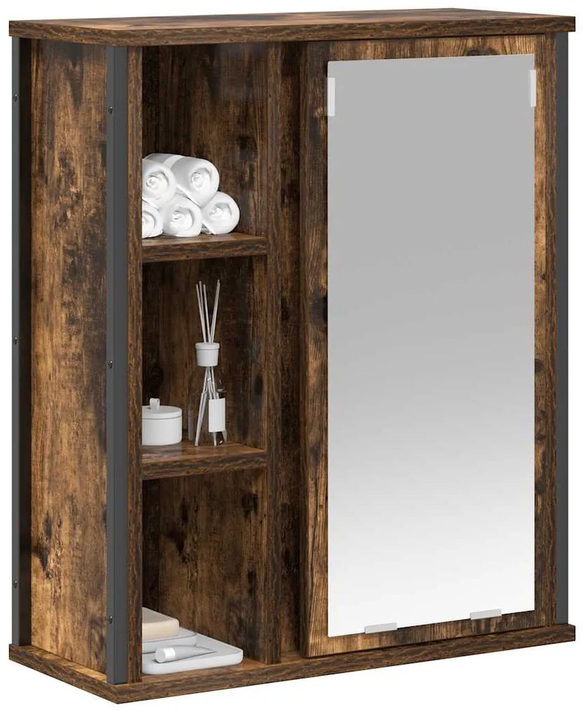 vidaXL füstölt tölgy fürdőszoba fali szekrény tükörrel 50x21x60 cm