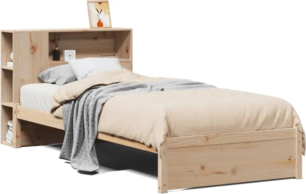 vidaXL tömör fenyőfa könyvespolcos ágy matrac nélkül 75 x 190 cm