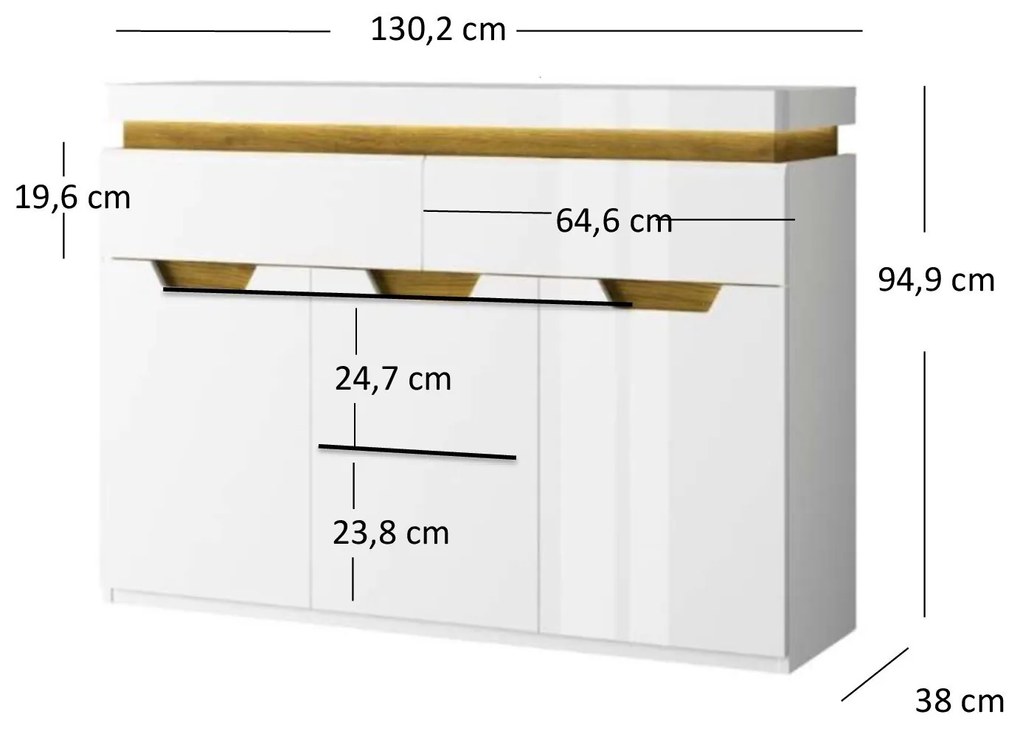 Komód Tiera (fényes fehér + navarre tölgy). 1053345