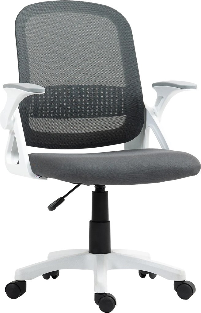HOMCOM ergonomikus hálós irodai szék felhajtható kartámaszokkal, deréktámasszal, állítható magasságú dönthető forgószék — szürke | Aosom