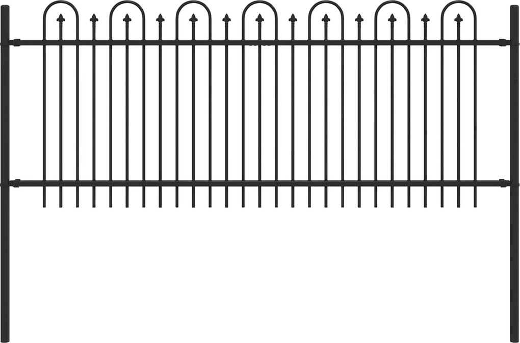 vidaXL Tüske Íves Kerítés Fekete 200 x 130 cm Porszórt acél