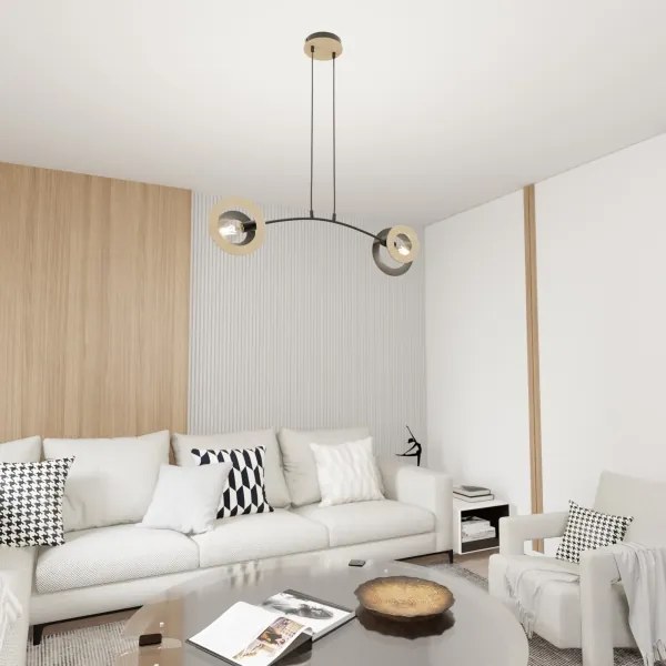 Csillár zsinóron SKIVA 2xE27/15W/230V fekete/bézs