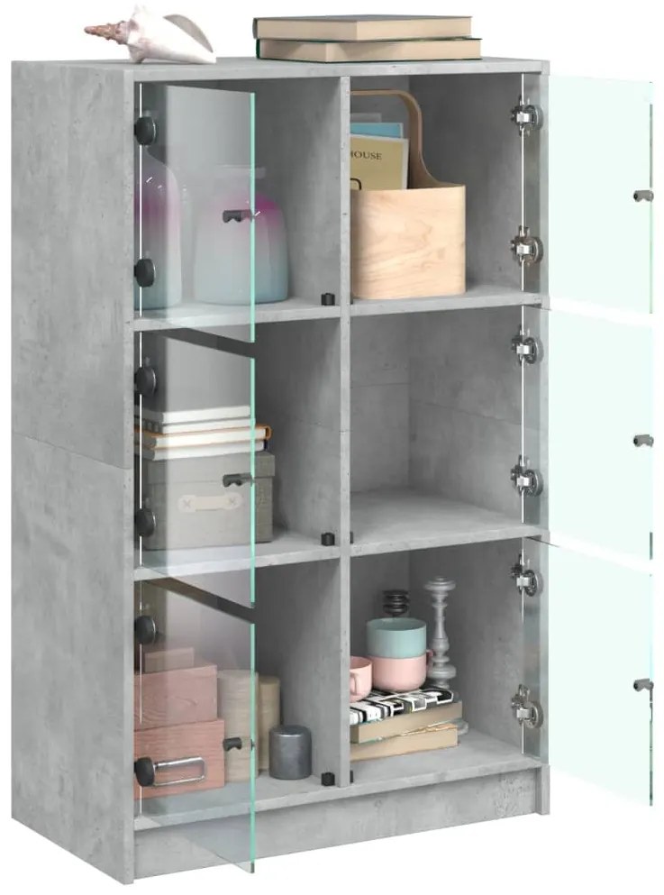betonszürke szerelt fa magasszekrény ajtókkal 68 x 37 x 109 cm