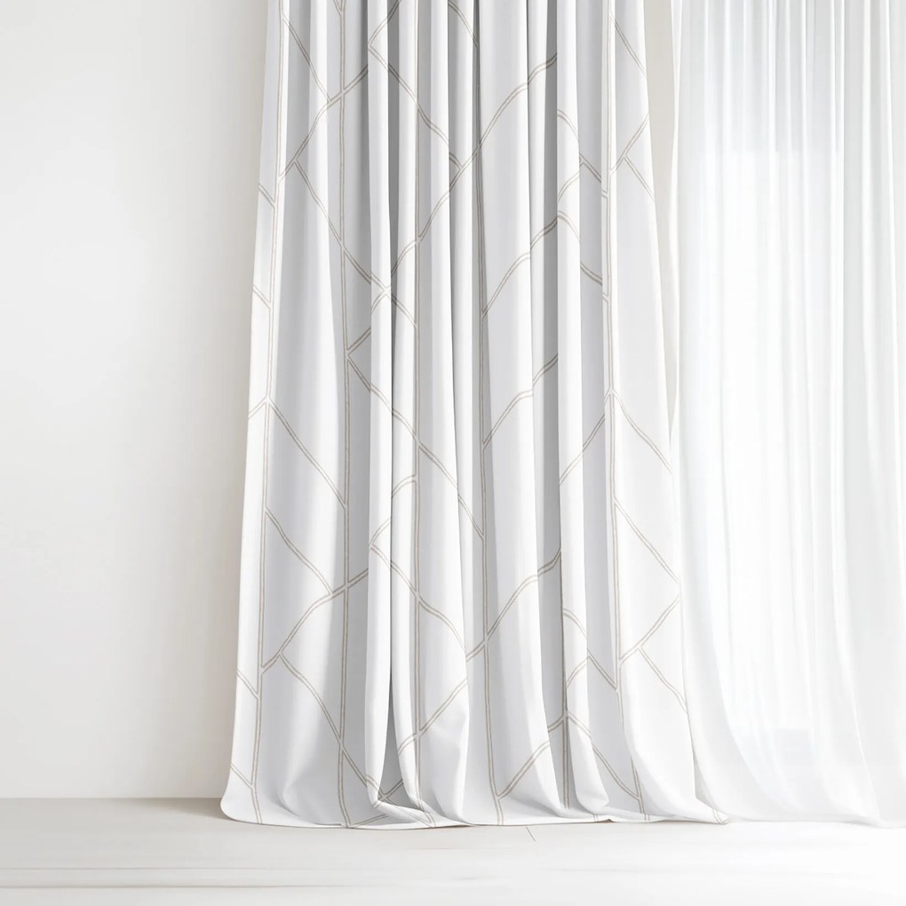 Goldea pamut függöny - geometriai vonalak fehéren 280x150 cm